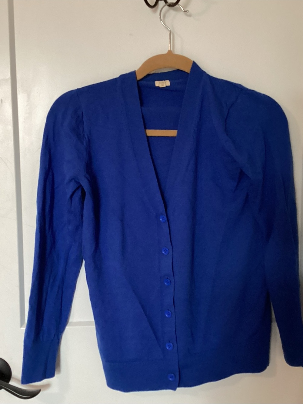 Royal Blue Medium Wool V-Neck Button Cardigan Sweater